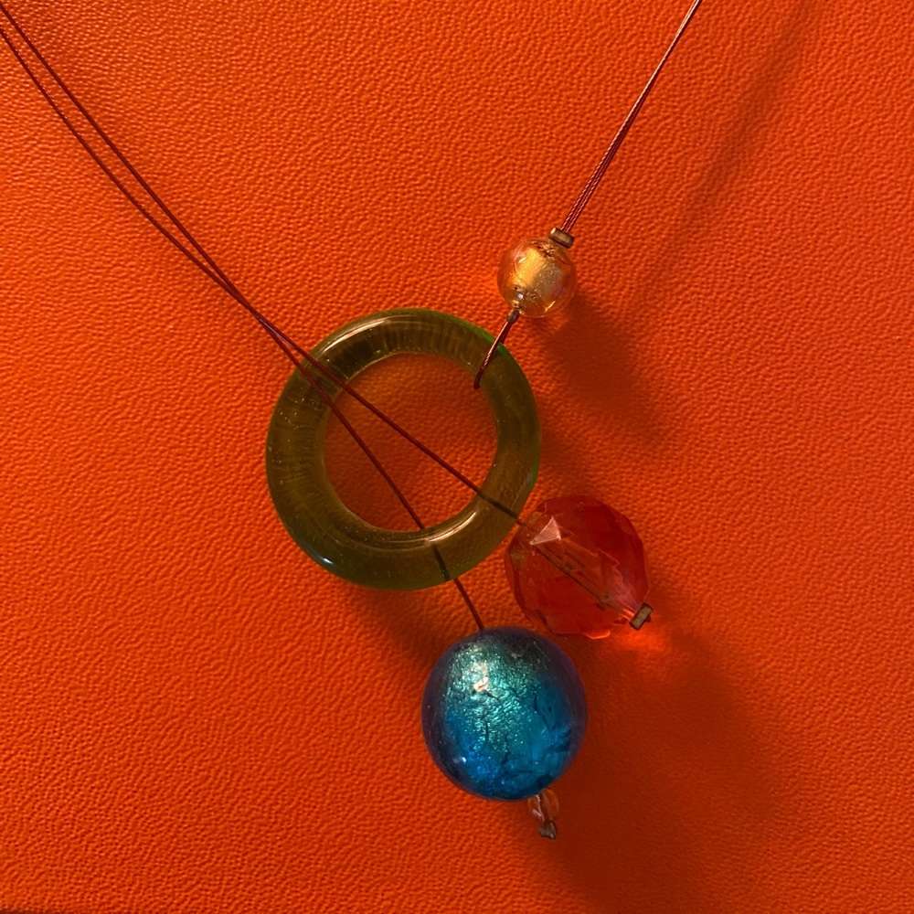 Italian Murano Lariat Necklace - 2 Balls and a Circle